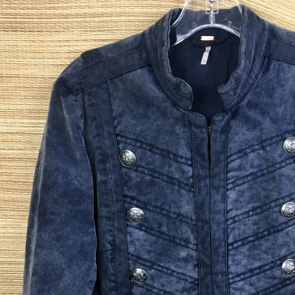 Free People Washed Cord Velvet Band  Military Jacket In Washed Blue Size S - Picture 9 of 14